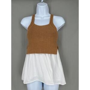 Anthropologie Top Womens XXS Jenna Twofer Sweater Tank Brown White Flowy Tunic